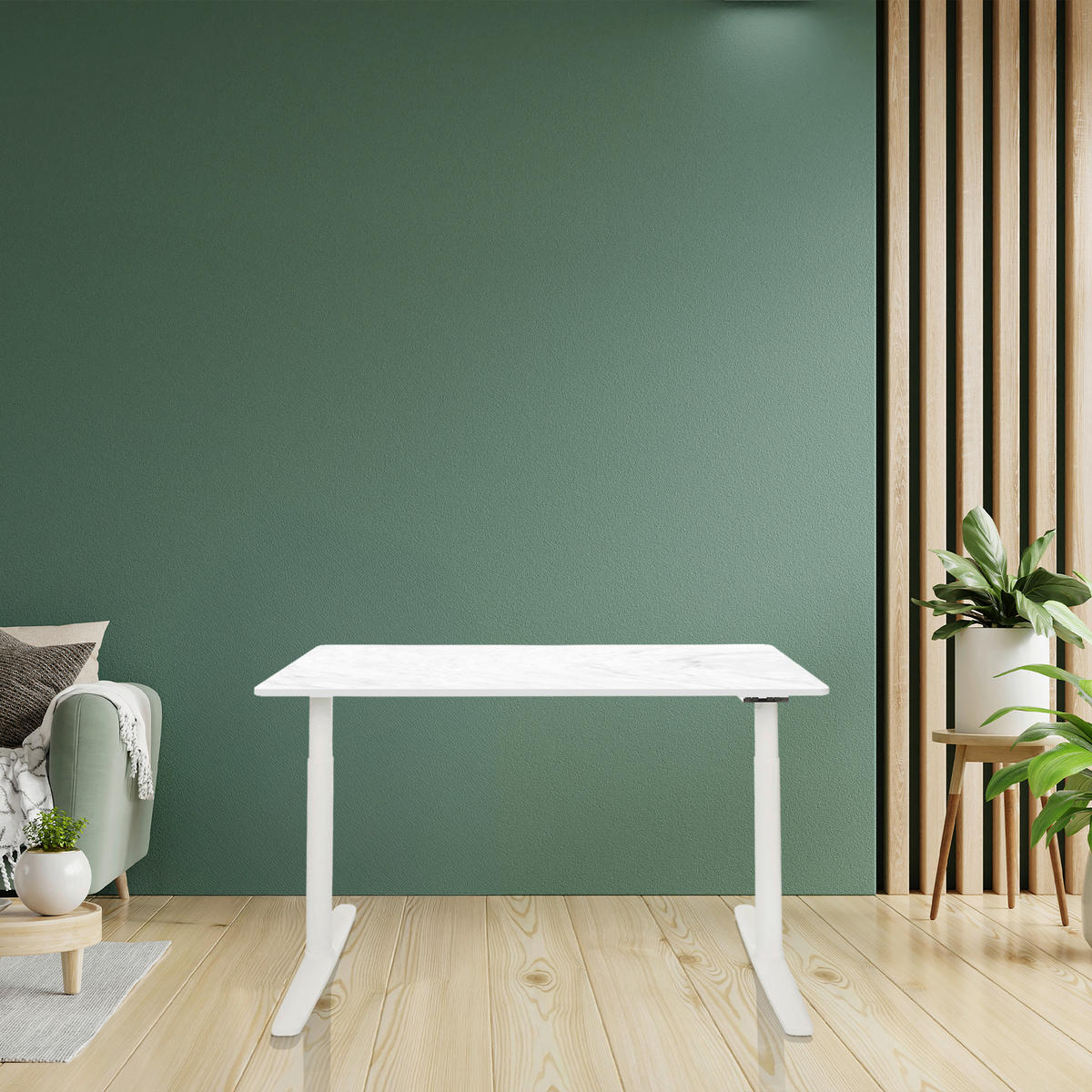 SCHREIBTISCH höhenverstellbar  - Weiß, MODERN, Holzwerkstoff/Metall (140/70/71 - 116cm) - MID.YOU