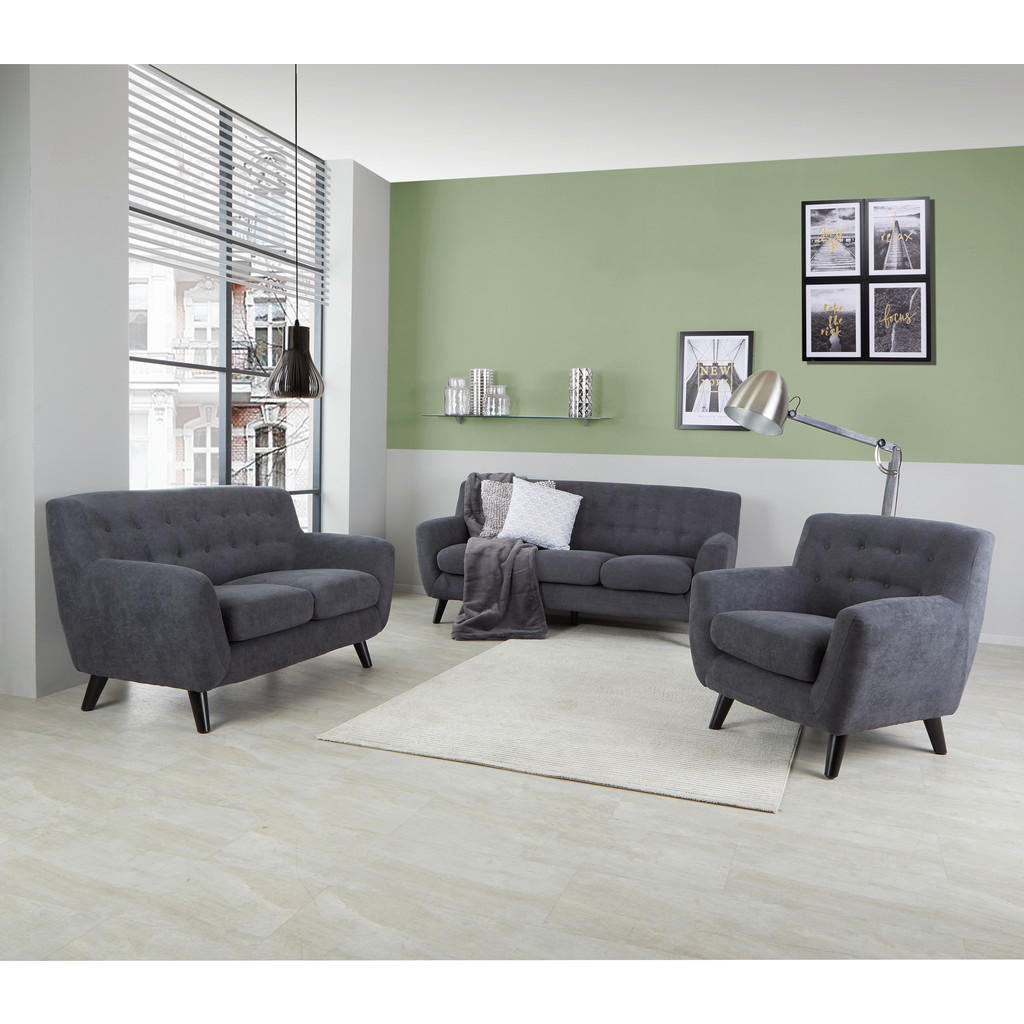 Thumbnail - Mid.you 3-Sitzer-Sofa, Schwarz, Dunkelgrau, Textil, Kautschukholz, massiv, 181x82x85 cm, Wohnzimmer, Sofas & Couches, So...