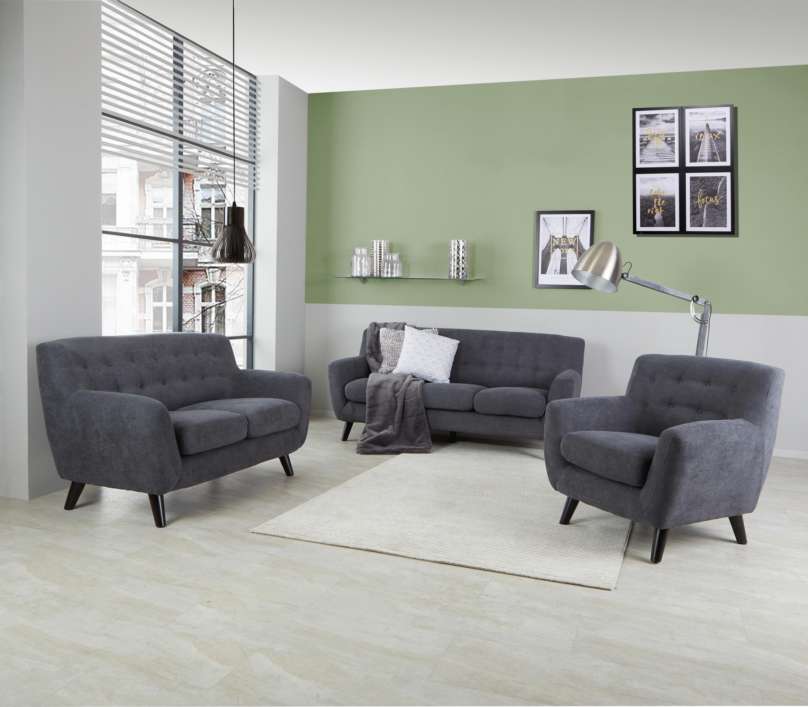 2-SITZER-SOFA in Mikrofaser Schwarz, Dunkelgrau - Dunkelgrau/Schwarz, MODERN, Holz/Textil (134/82/80,5cm) - Luca Bessoni
