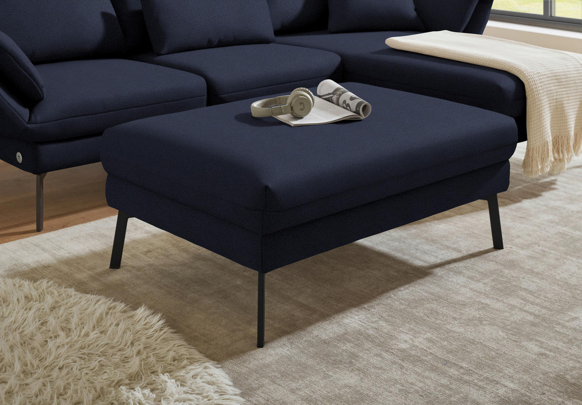 ECKSOFA  in Flachgewebe Blau  255-365/175-224 cm  - Blau/Schwarz, Design, Textil/Metall (255-365/175-224cm) - Dieter Knoll