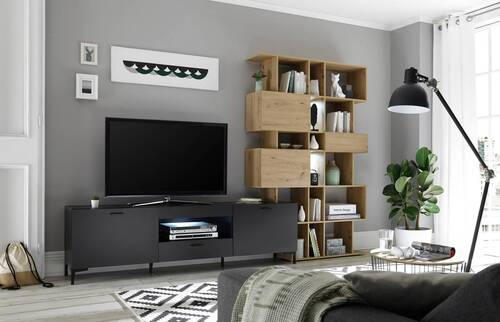 DNEVNI REGAL, črna, hrast - črna/hrast, Moderno, umetna masa/leseni material (290/195/40cm) - Ti'me