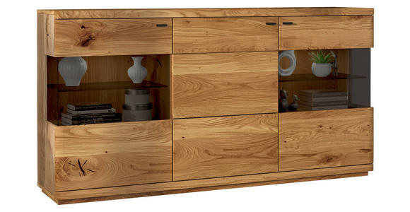 SIDEBOARD Eichefarben  181/95/38 cm  - Eichefarben/Schwarz, Natur, Glas/Holz (181/95/38cm) - Linea Natura