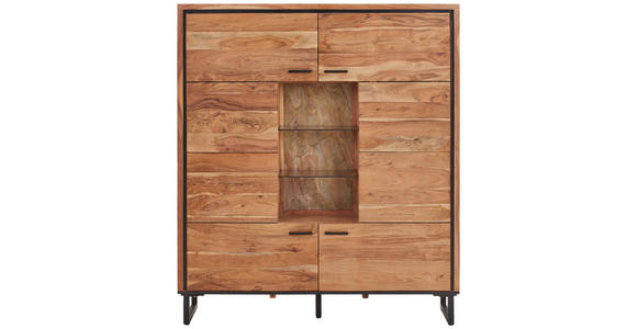 HIGHBOARD 145/165/40 cm  - Schwarz/Akaziefarben, MODERN, Glas/Holz (145/165/40cm) - Carryhome