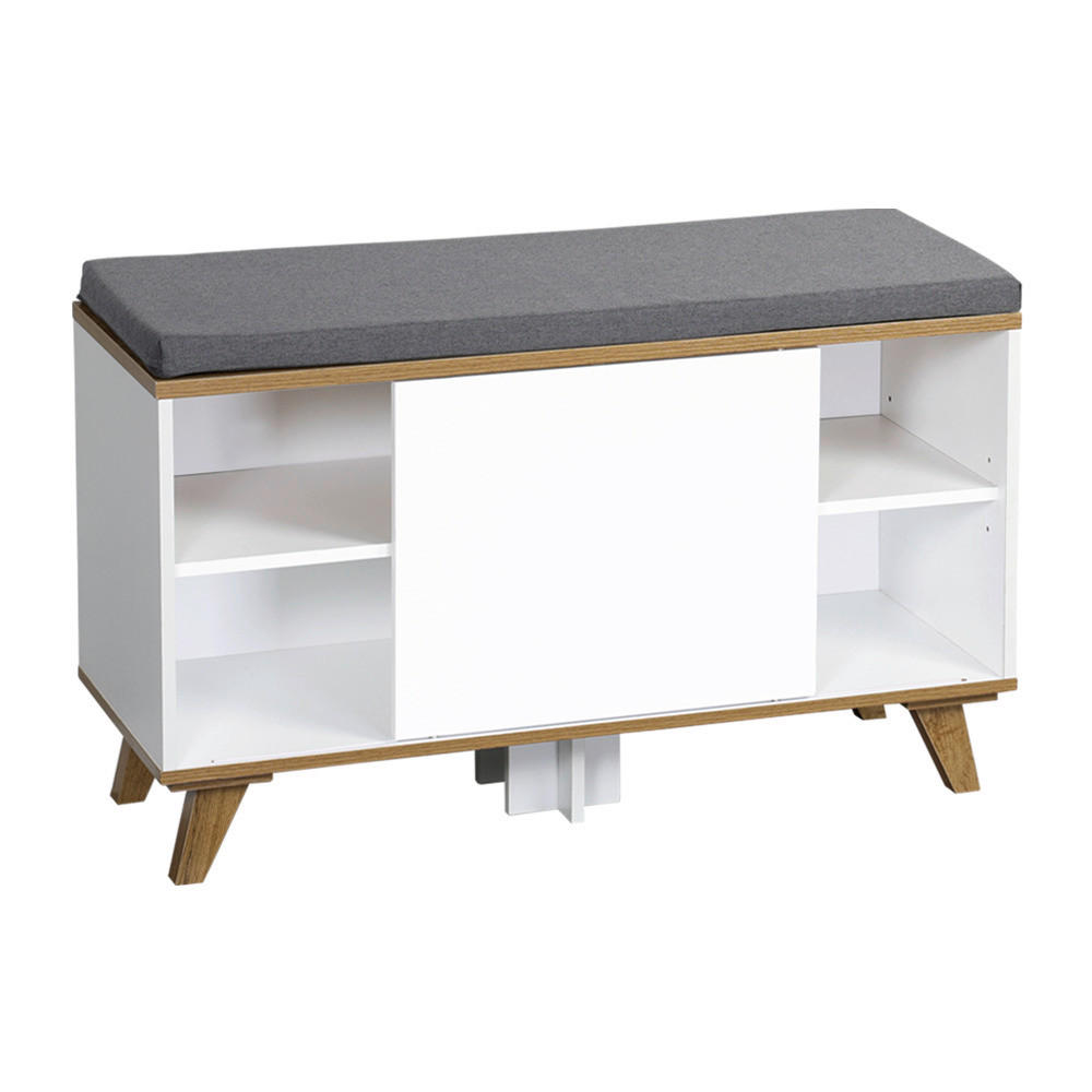 SCHUHREGAL Braun, Grau, Weiß  - Braun/Weiß, Design, Holzwerkstoff/Textil (77/48/30cm) - Kesper