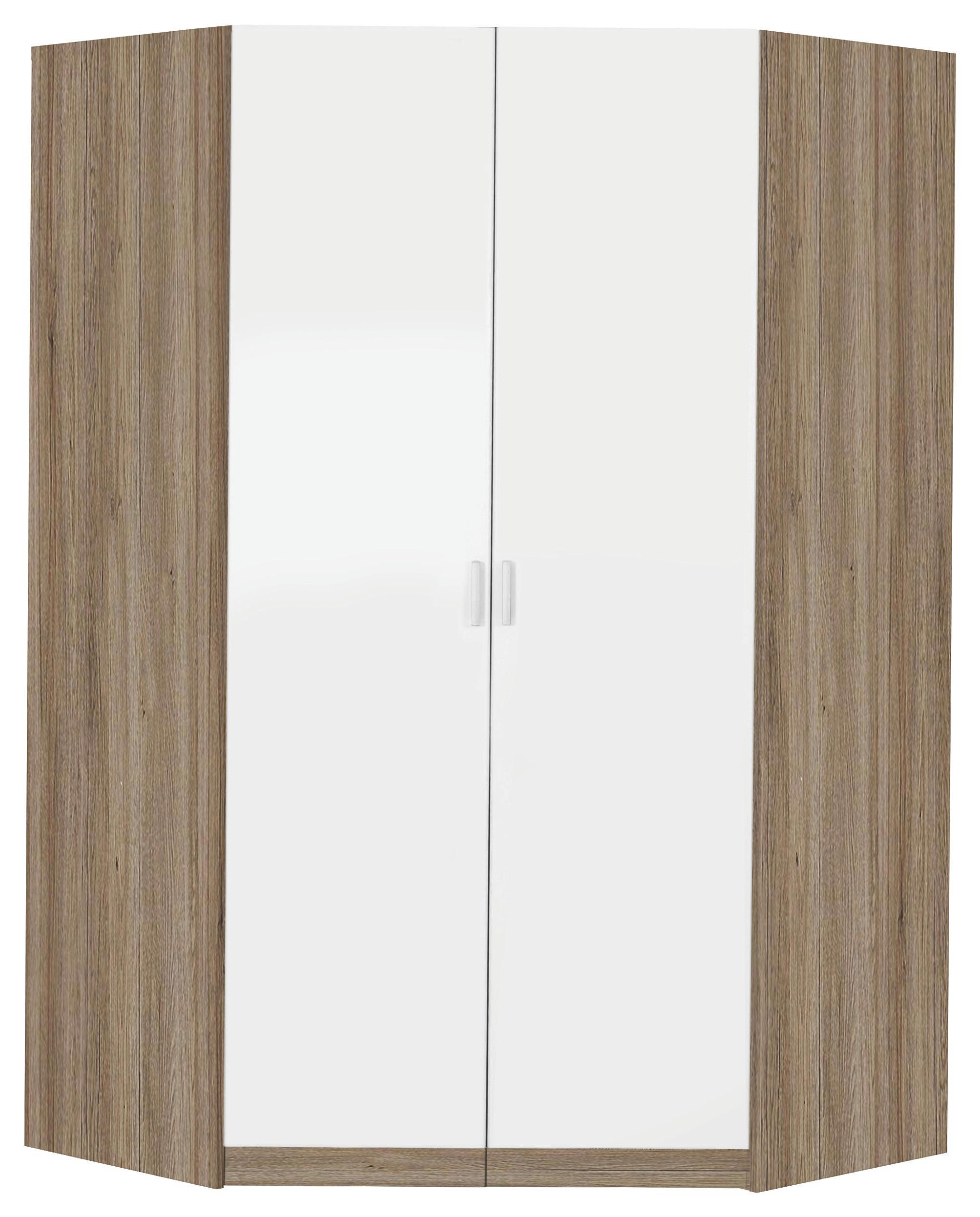 Begehbarer Eckschrank in Weiß, Eichefarben