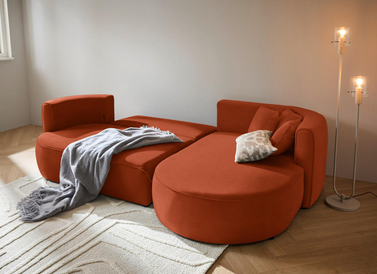 ECKSOFA in Webstoff Terracotta  - Terracotta/Schwarz, Modern, Kunststoff/Textil (284/183cm) - Welnova