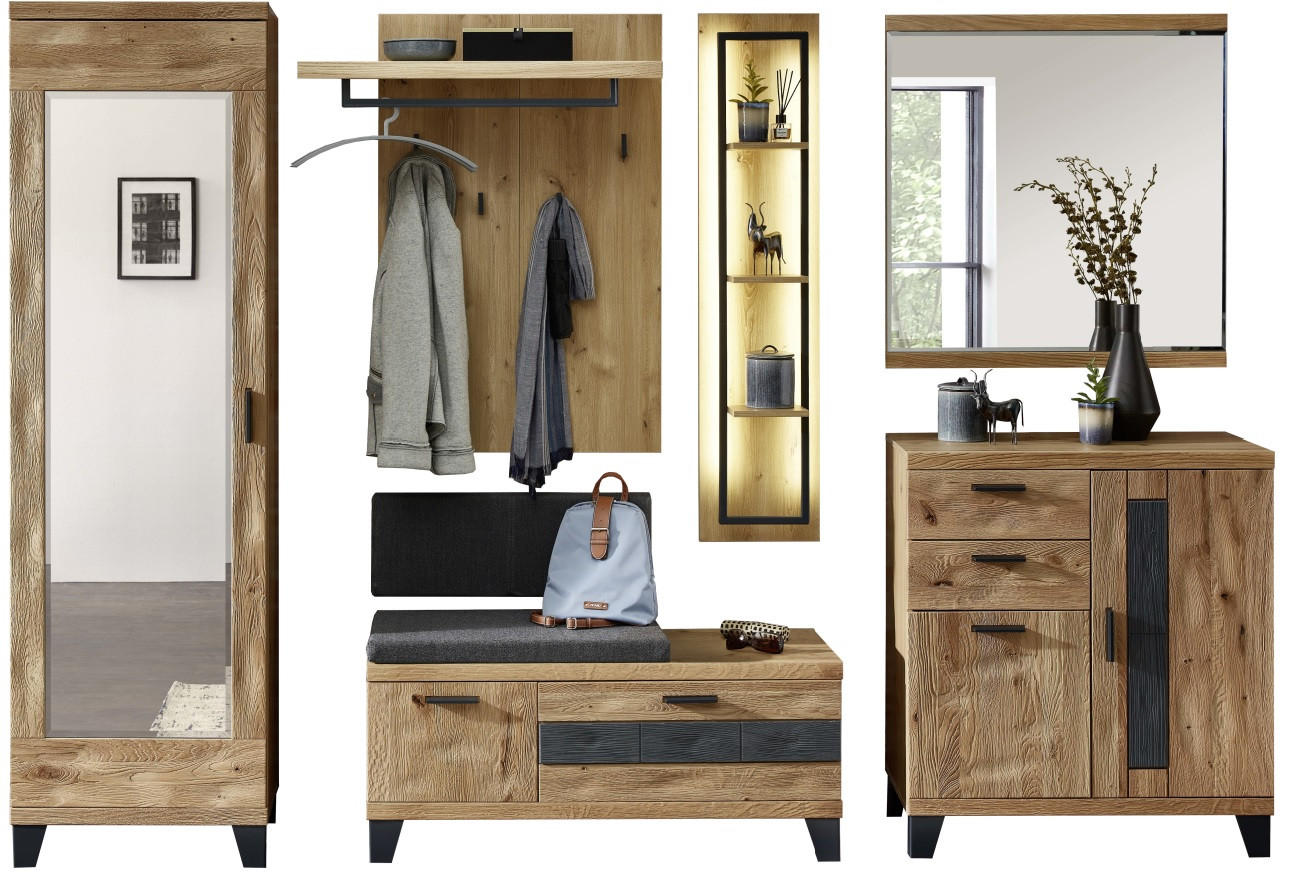 GARDEROBE Grau, Eichefarben - Eichefarben/Grau, Natur, Holz/Textil (293/203/38cm)