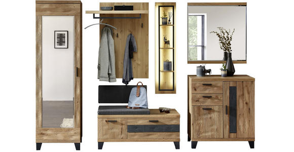 GARDEROBE 8-teilig  in 293/203/38 cm  - Eichefarben/Grau, Natur, Holz/Holzwerkstoff (293/203/38cm) - Linea Natura