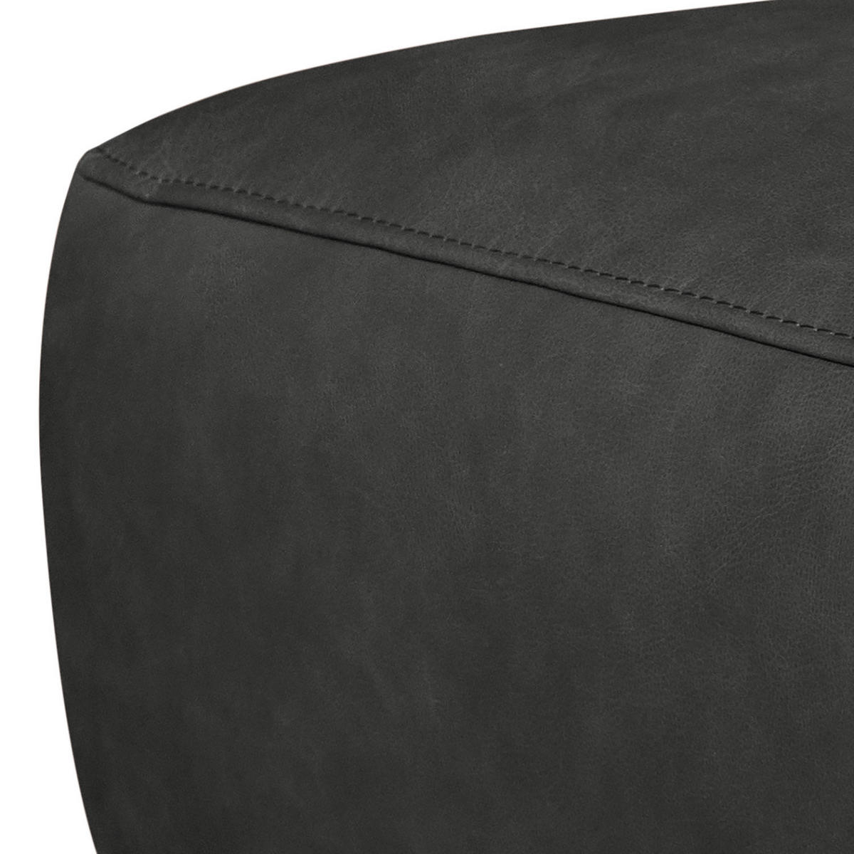 HOCKER Echtleder Schwarz  - Chromfarben/Schwarz, Design, Leder/Metall (95/46/80cm) - Livetastic