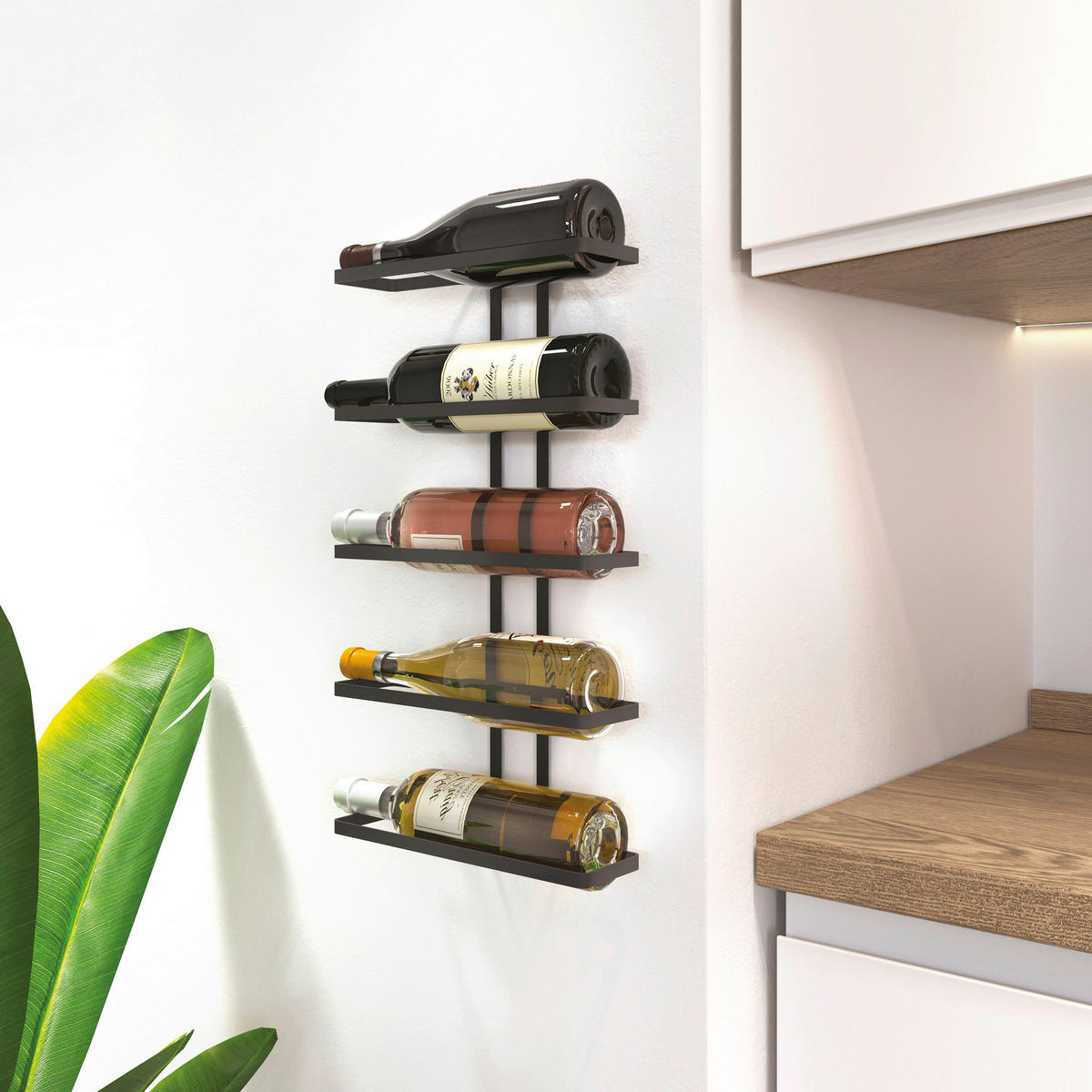 REGÁL NA LÁHVE  - černá, Basics, kov (24/9/44cm)