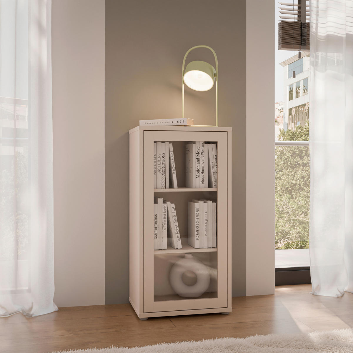 VITRINA, peščene barve - peščene barve, Moderno, steklo/leseni material (49,8/99,1/34,9cm) - Carryhome