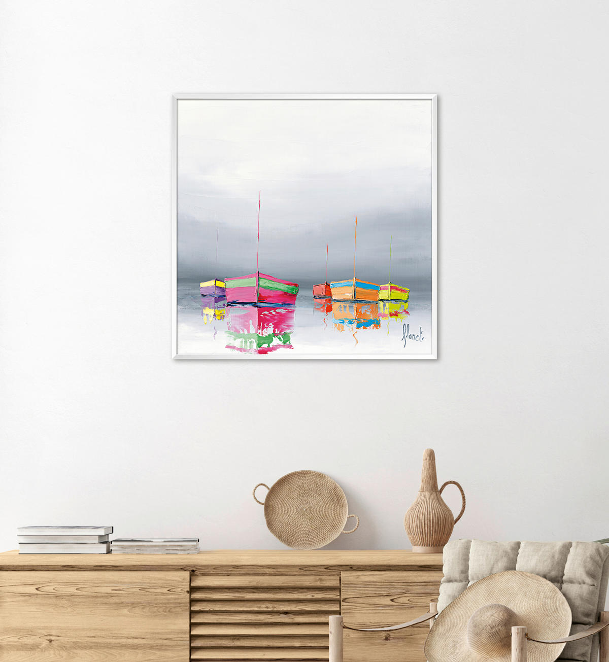 KUNSTDRUCK Strand & Meer Gelb, Orange, Pink, Dunkelgrau 50/50 cm  - Pink/Dunkelgrau, Basics, Papier (50/50cm) - Monee