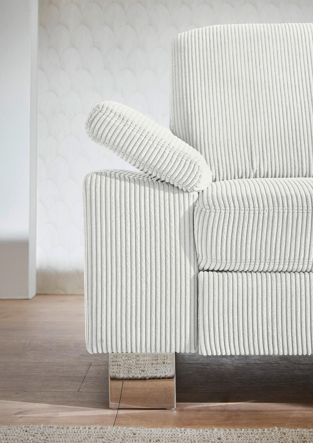 ECKSOFA in Cord Ecru  - Ecru/Edelstahlfarben, Konventionell, Textil/Metall (248/200cm) - Beldomo System