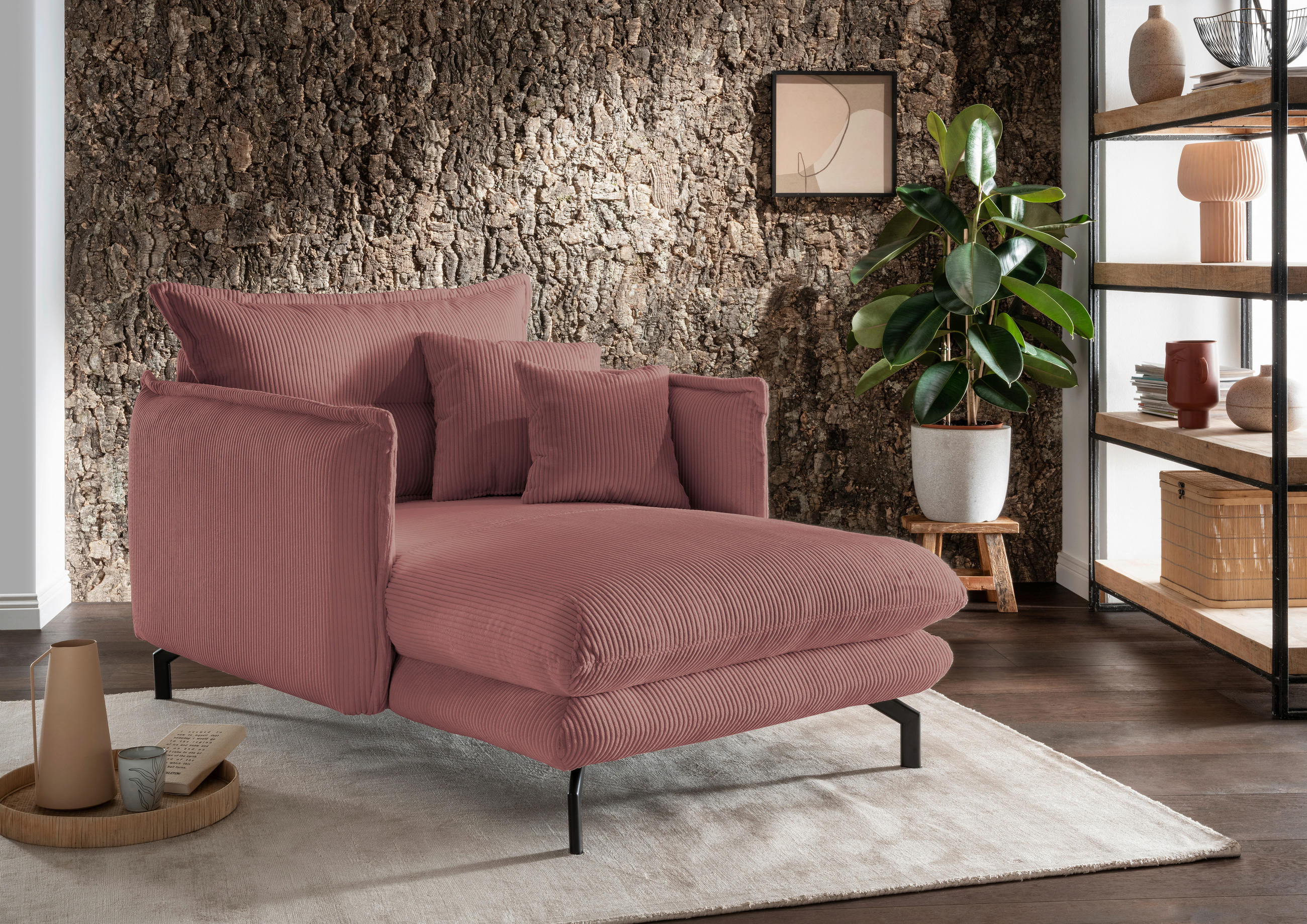 XXL-SESSEL in Cord Rot  - Rot/Schwarz, Modern, Textil/Metall (111/101/167cm) - Livetastic