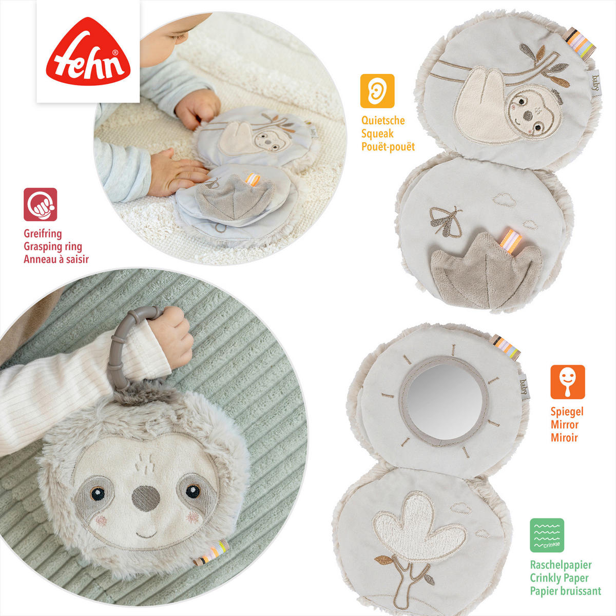 STOFFBUCH Faultier Lazy  - Hellgrau, Basics, Textil (14/13/3cm) - Fehn