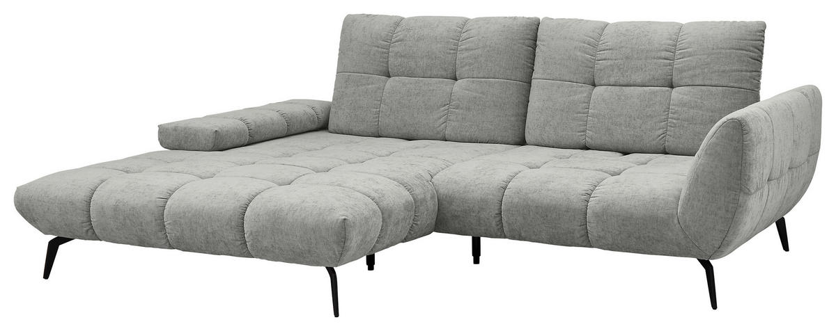ECKSOFA Hellgrau Flachgewebe Rücken echt, Sitztiefenverstellung  - Hellgrau/Schwarz, KONVENTIONELL, Textil/Metall (211/273cm) - SetOne by Musterring