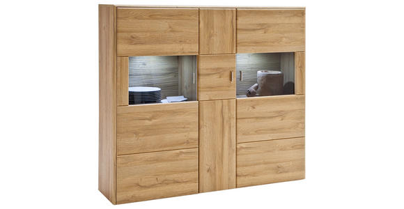 HIGHBOARD 154/139/39 cm - Eichefarben/Grau, KONVENTIONELL, Glas/Holzwerkstoff (154/139/39cm) - Cantus