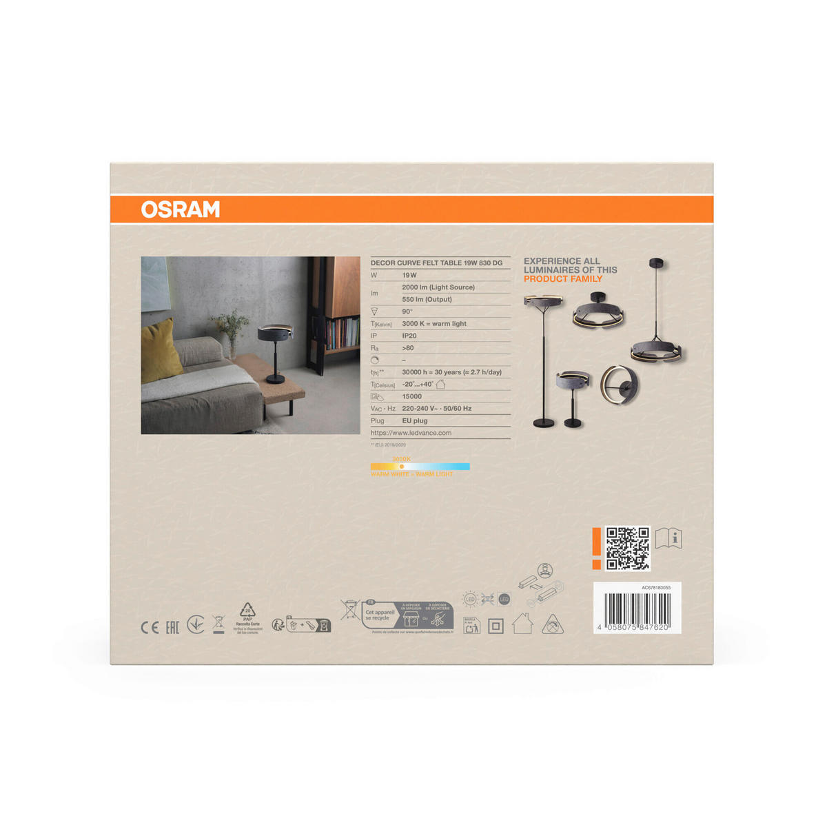 LED-TISCHLEUCHTE 27/43 cm   - Dunkelgrau, Basics, Kunststoff/Textil (27/43cm) - Osram