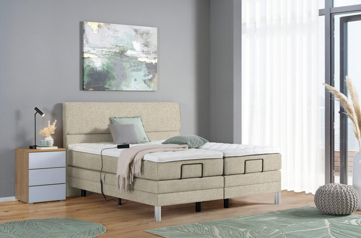 BOXSPRINGBETT 180/200 cm  in Beige  - Chromfarben/Beige, Konventionell, Kunststoff/Textil (180/200cm) - Voleo