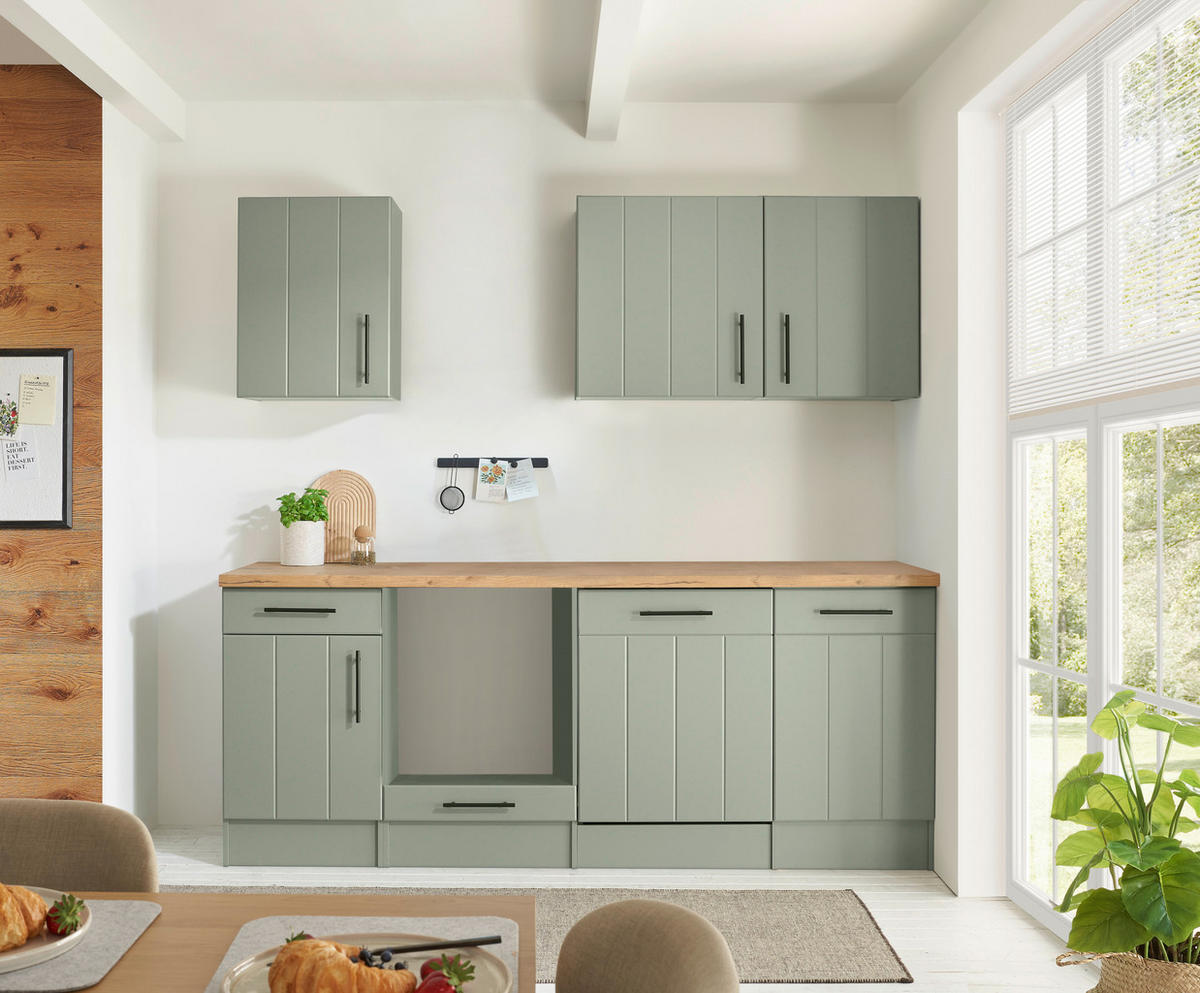 KÜCHENLEERBLOCK 220 cm   in Wildeiche, Schilfgrün  - Schilfgrün/Wildeiche, Trend, Holzwerkstoff/Metall (220cm) - Respekta