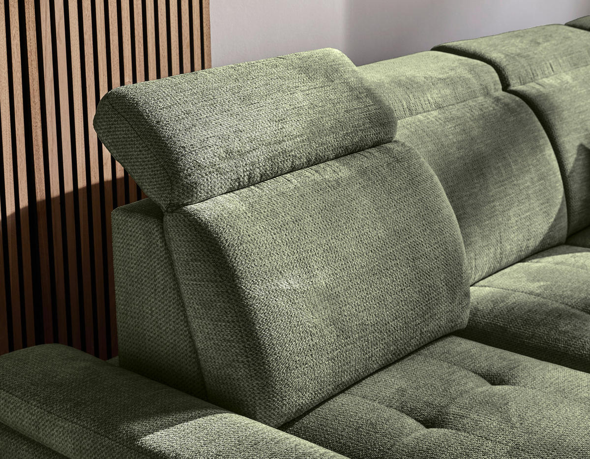 WOHNLANDSCHAFT Dunkelgrün Struktur  - Dunkelgrün/Schwarz, Design, Textil/Metall (190/364/270cm) - Stylife