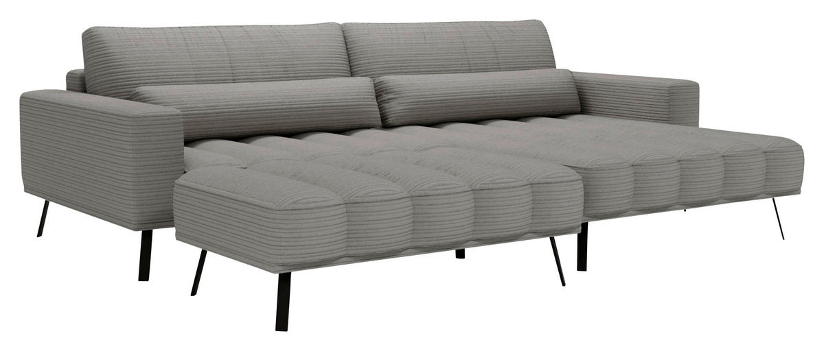 ECKSOFA in Cord Grau  291/204 cm  - Schwarz/Grau, Design, Textil/Metall (291/204cm) - Lomoco