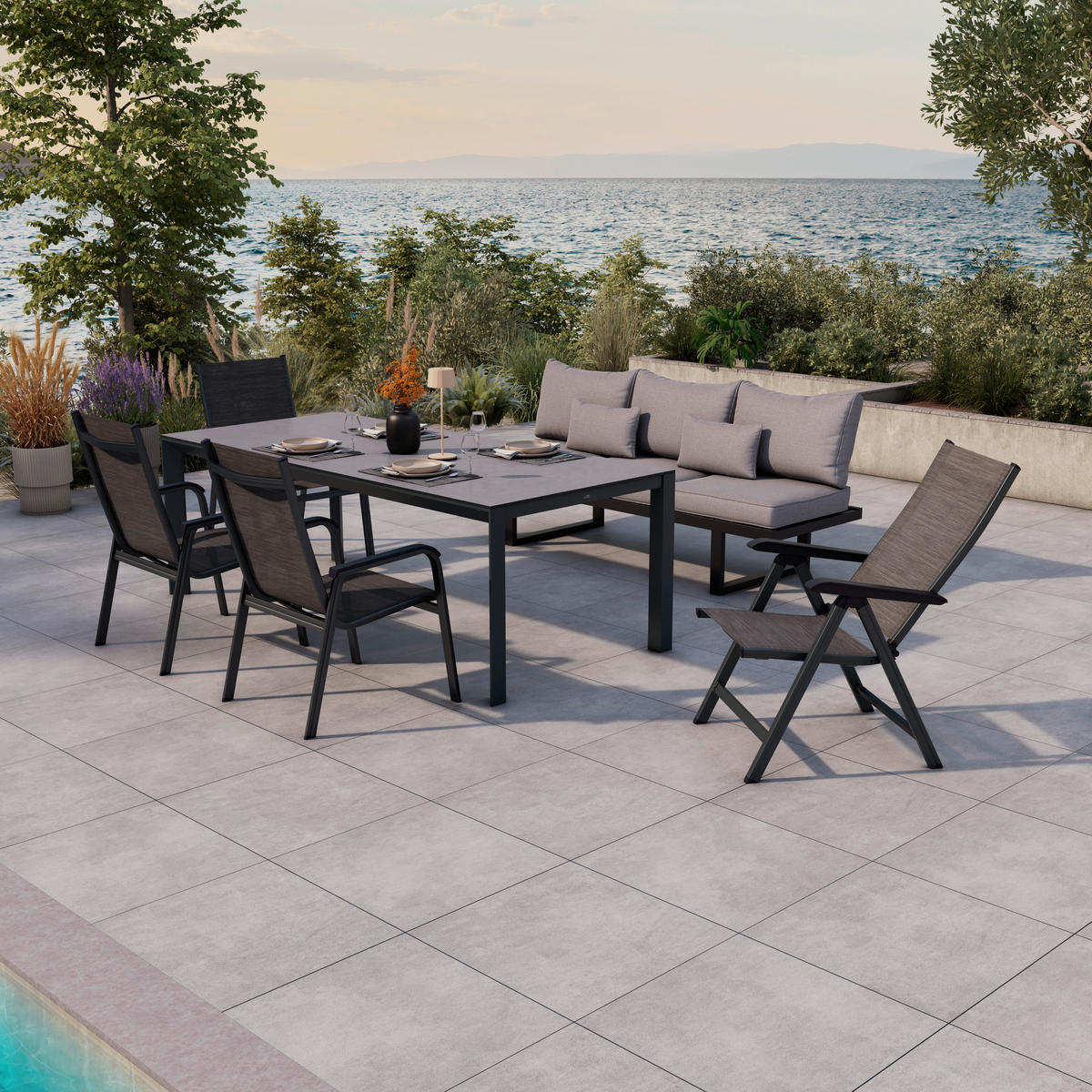 GARTENTISCH 220/100/75 cm Metall, Kunststoff rechteckig  - Anthrazit/Grau, Design, Kunststoff/Metall (220/100/75cm) - Amatio