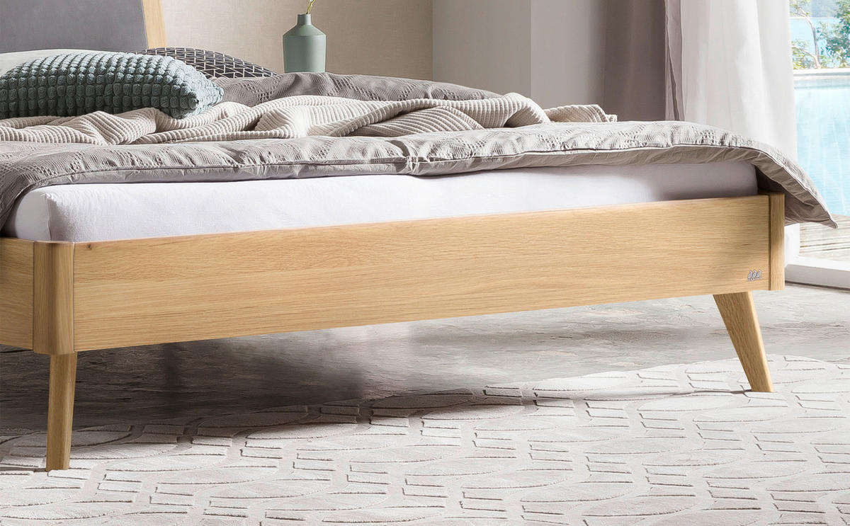 BETT 180/200 cm  in Eichefarben, Dunkelgrau  - Eichefarben/Dunkelgrau, KONVENTIONELL, Holz/Textil (180/200cm) - Hasena