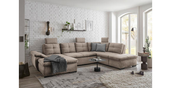 WOHNLANDSCHAFT in Mikrovelours Creme - Creme/Schwarz, KONVENTIONELL, Kunststoff/Textil (127/334/217cm) - Carryhome
