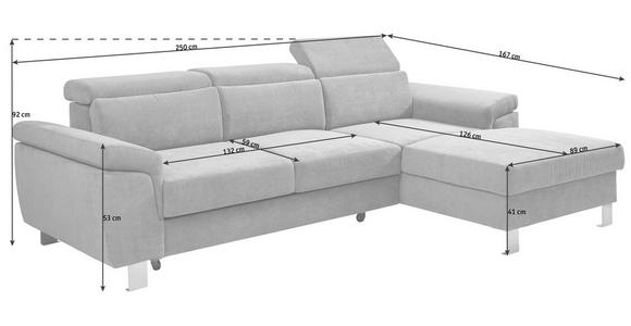 ECKSOFA in Webstoff Grau  - Silberfarben/Grau, Design, Textil/Metall (250/167cm) - Xora