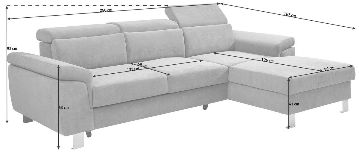 ECKSOFA in Webstoff Grau  - Silberfarben/Grau, Design, Textil/Metall (250/167cm) - Xora