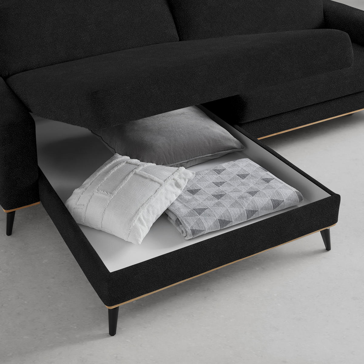 ECKSOFA in Lederlook, Mikrofaser Schwarz  - Schwarz, Konventionell, Holz/Textil (167/234cm) - MID.YOU