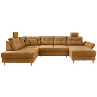 WOHNLANDSCHAFT Cord Goldfarben  - Goldfarben/Naturfarben, Modern, Holz/Textil (206/338-352/176cm) - Livetastic