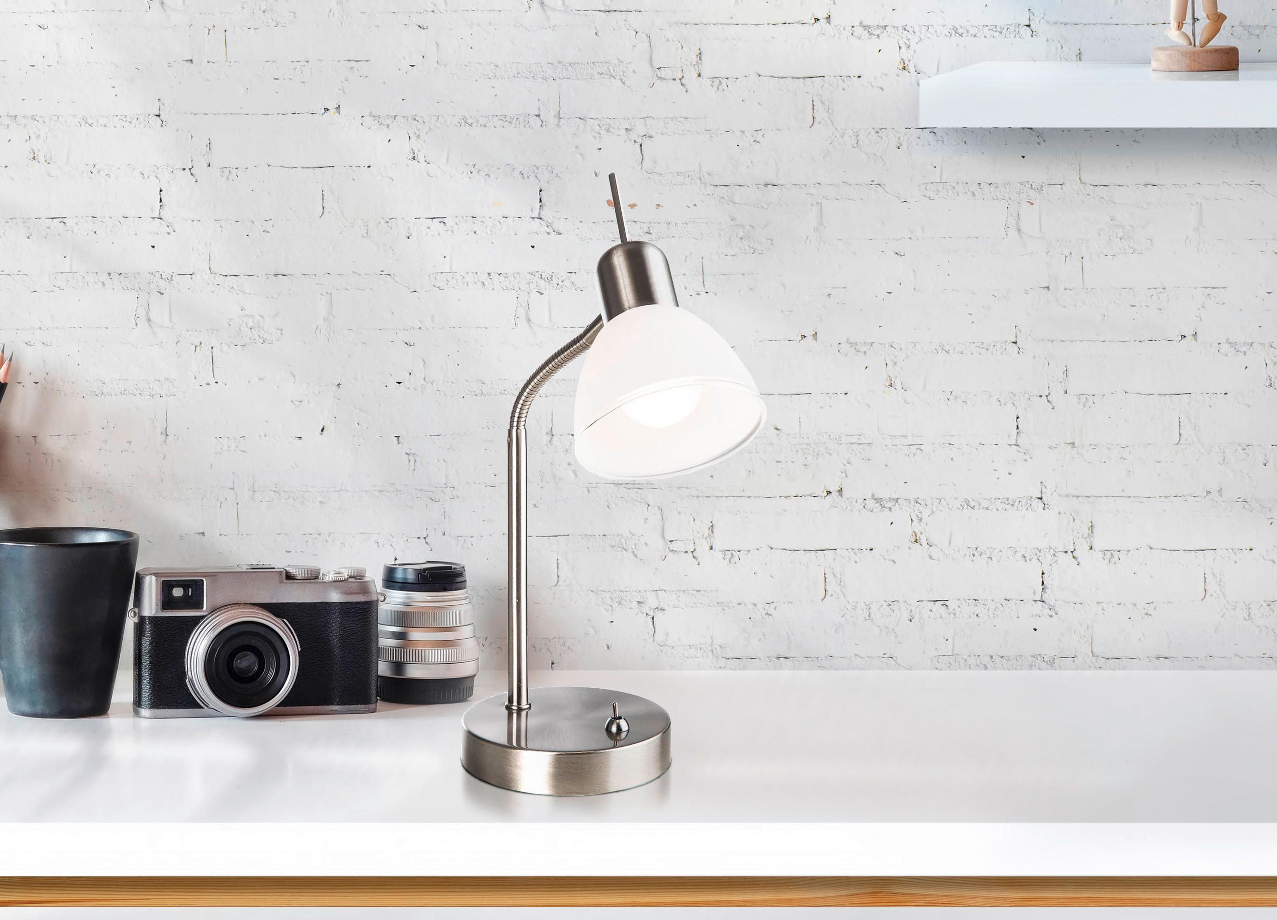 LED-TISCHLEUCHTE 13/35 cm   - Weiß/Nickelfarben, MODERN, Glas/Metall (13/35cm) - Novel