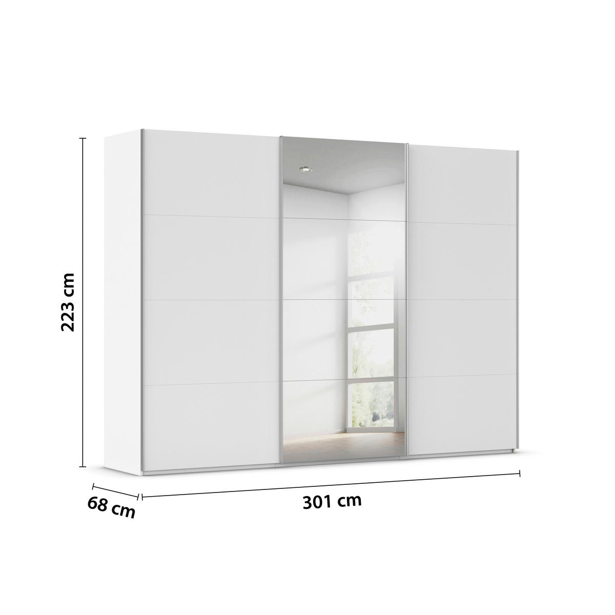SCHWEBETÜRENSCHRANK 301/223/68 cm 3-türig Weiß  - Alufarben/Weiß, Basics, Glas/Holzwerkstoff (301/223/68cm) - Novel
