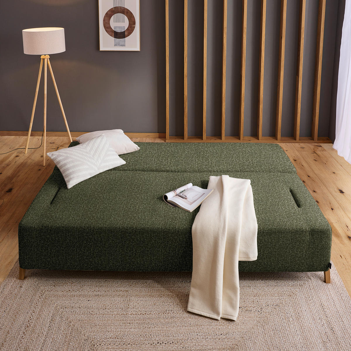 SCHLAFSOFA Struktur Olivgrün  - Naturfarben/Olivgrün, Design, Holz/Textil (211/88/102cm) - Niels Andersson