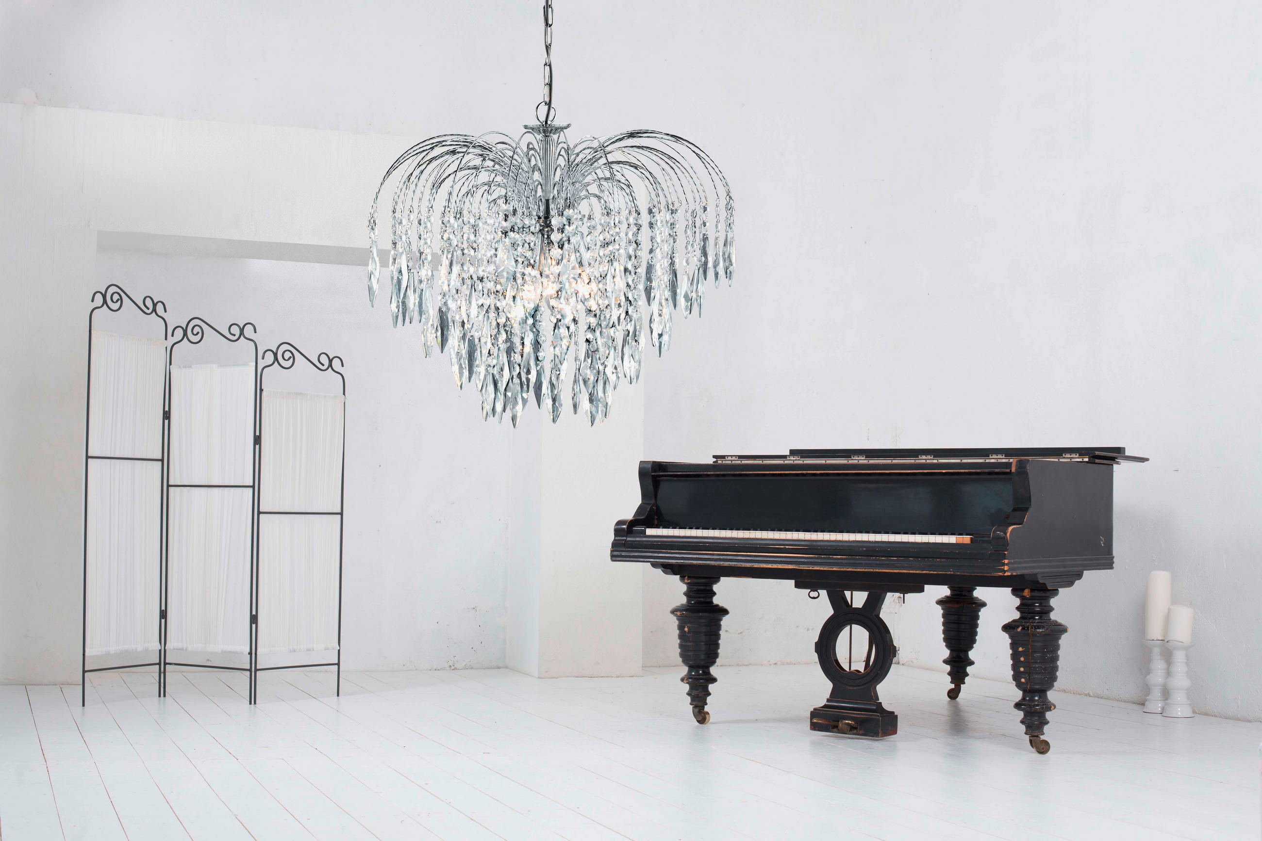 KRISTALL-HÄNGELEUCHTE 53/98 cm   - Chromfarben, Design, Glas/Metall (53/98cm)