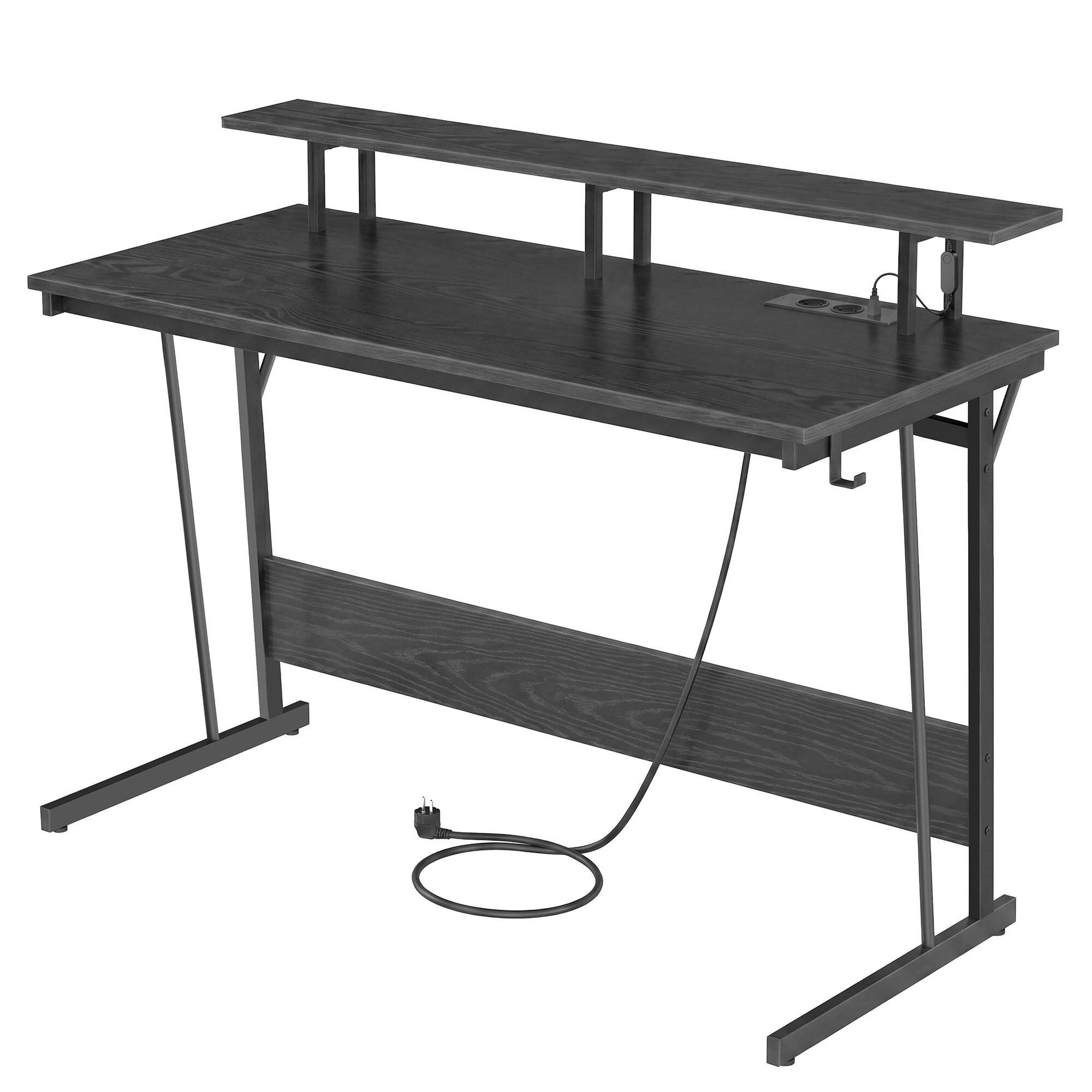 GAMINGTISCH 120/60/91 cm Schwarz Stauraum, USB-Anschlüsse  - Schwarz, Trend, Holzwerkstoff/Metall (120/60/91cm) - MID.YOU