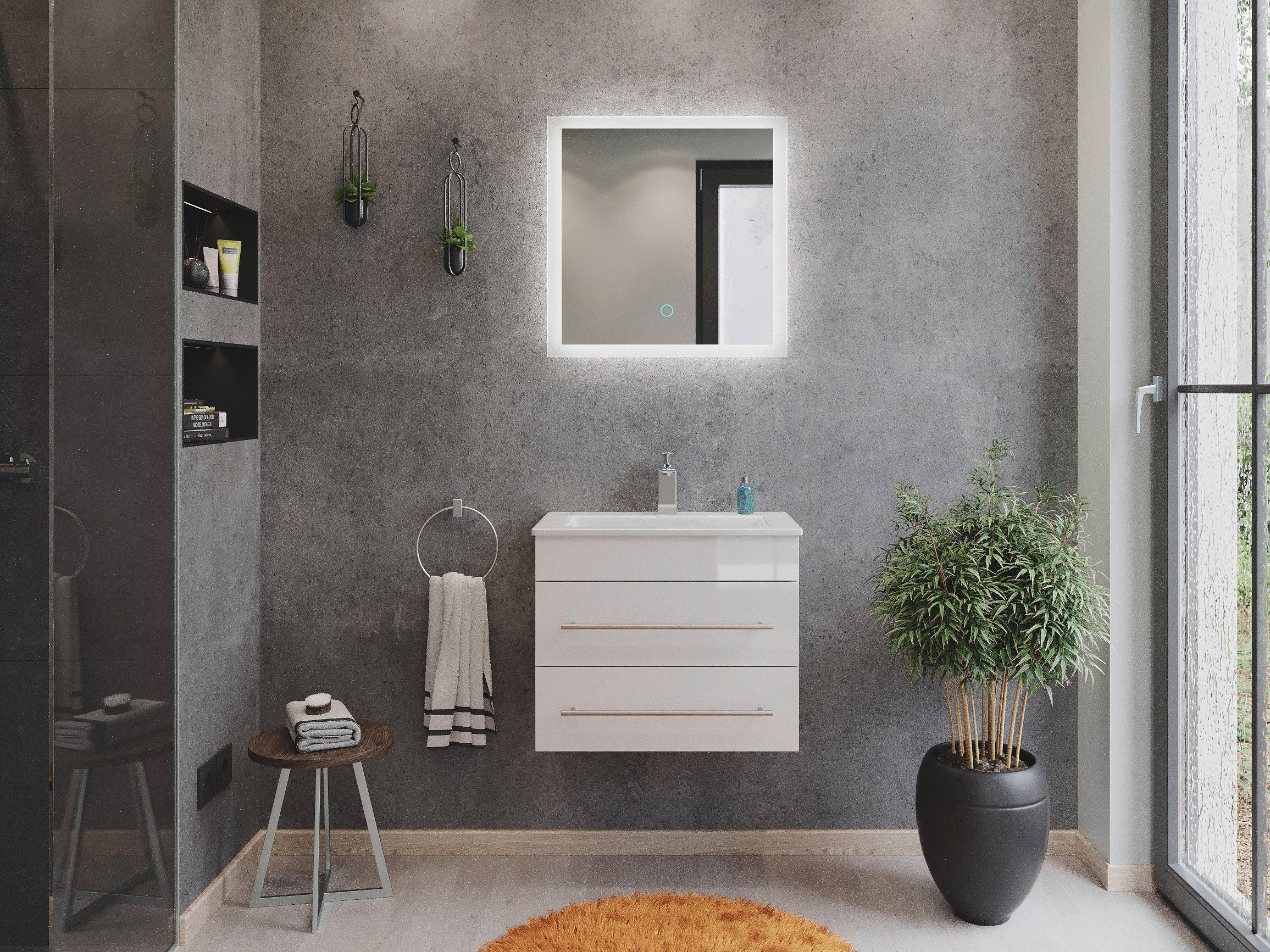 BADEZIMMER  in 60,6 cm  - Weiß Hochglanz/Silberfarben, MODERN, Holzwerkstoff/Metall (60,6cm) - MID.YOU