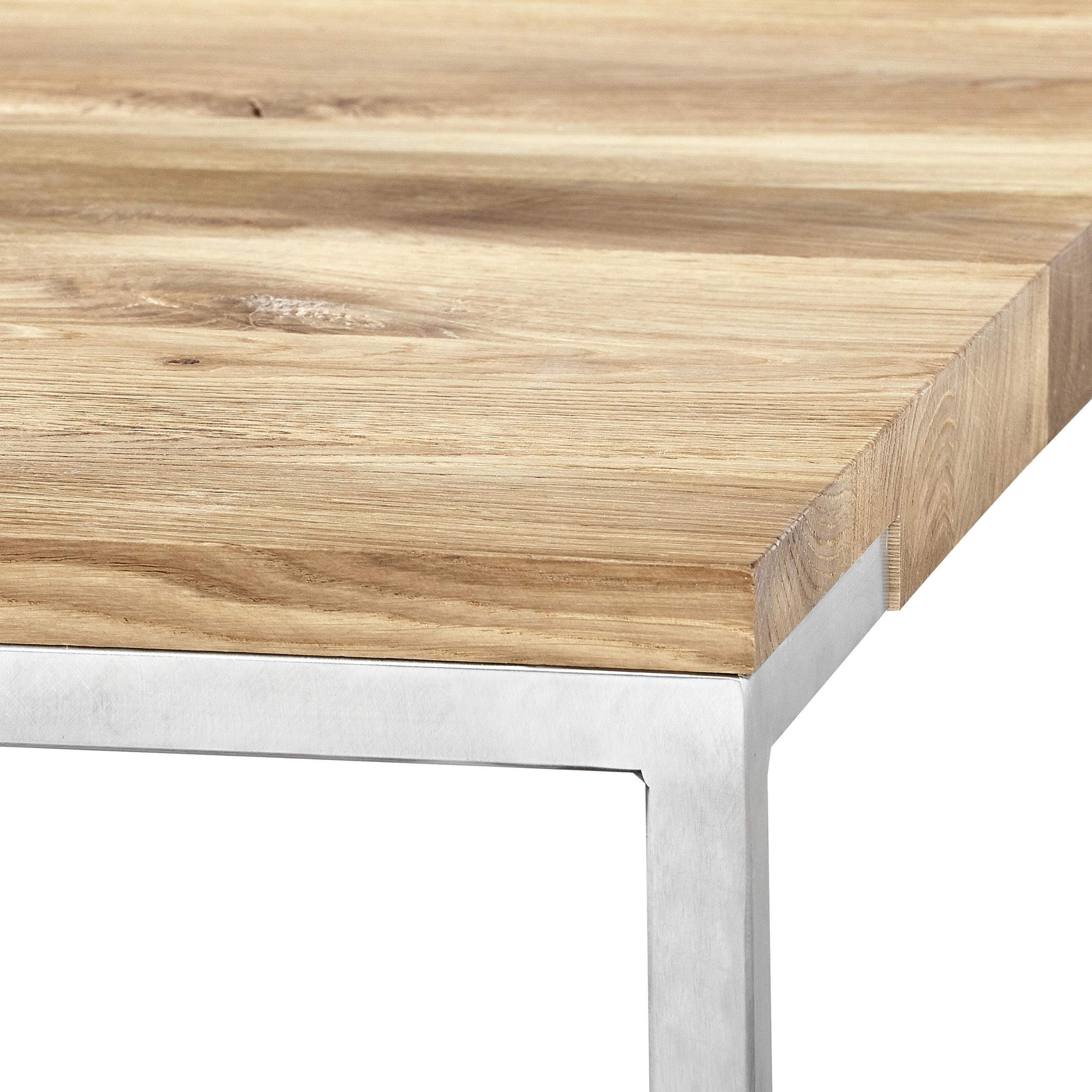 COUCHTISCH Eiche massiv 80/80/33,5 cm quadratisch Eichefarben, Edelstahlfarben  - Edelstahlfarben/Eichefarben, Design, Holz/Metall (80/80/33,5cm) - Novel