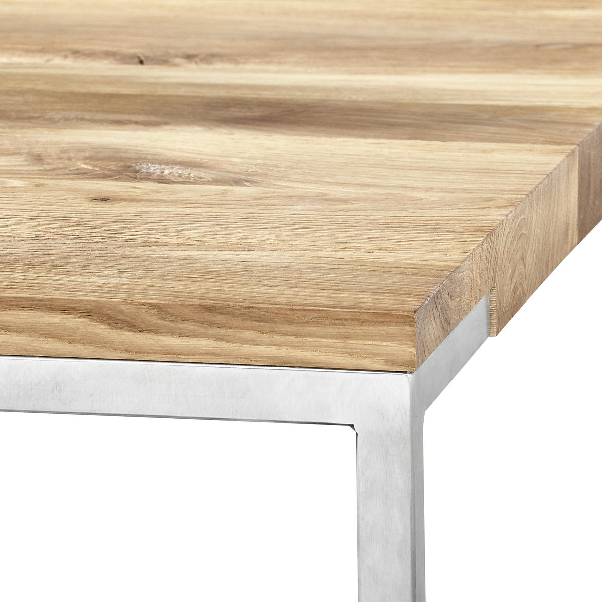 COUCHTISCH Eiche massiv 80/80/33,5 cm quadratisch Eichefarben, Edelstahlfarben  - Edelstahlfarben/Eichefarben, Design, Holz/Metall (80/80/33,5cm) - Novel