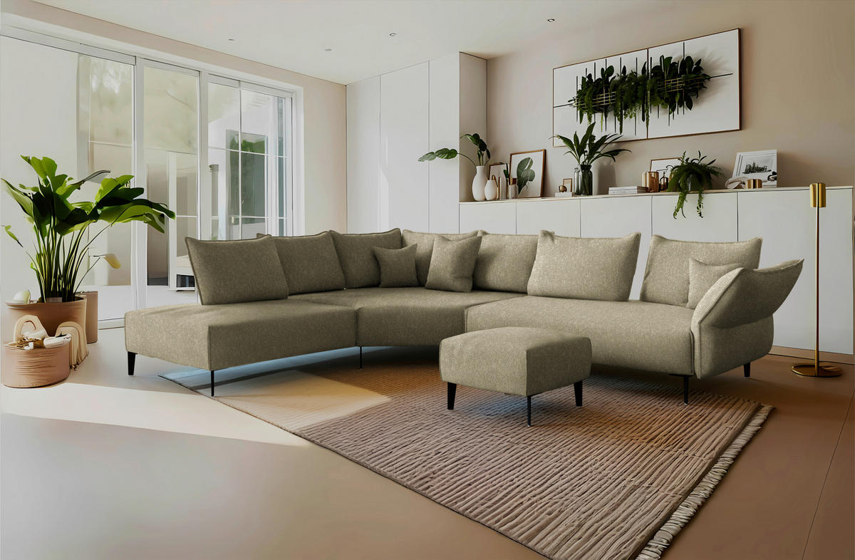 ECKSOFA  in Chenille, Flachgewebe Khaki  272/340 cm  - Khaki/Schwarz, MODERN, Textil/Metall (272/340cm) - W.Schillig