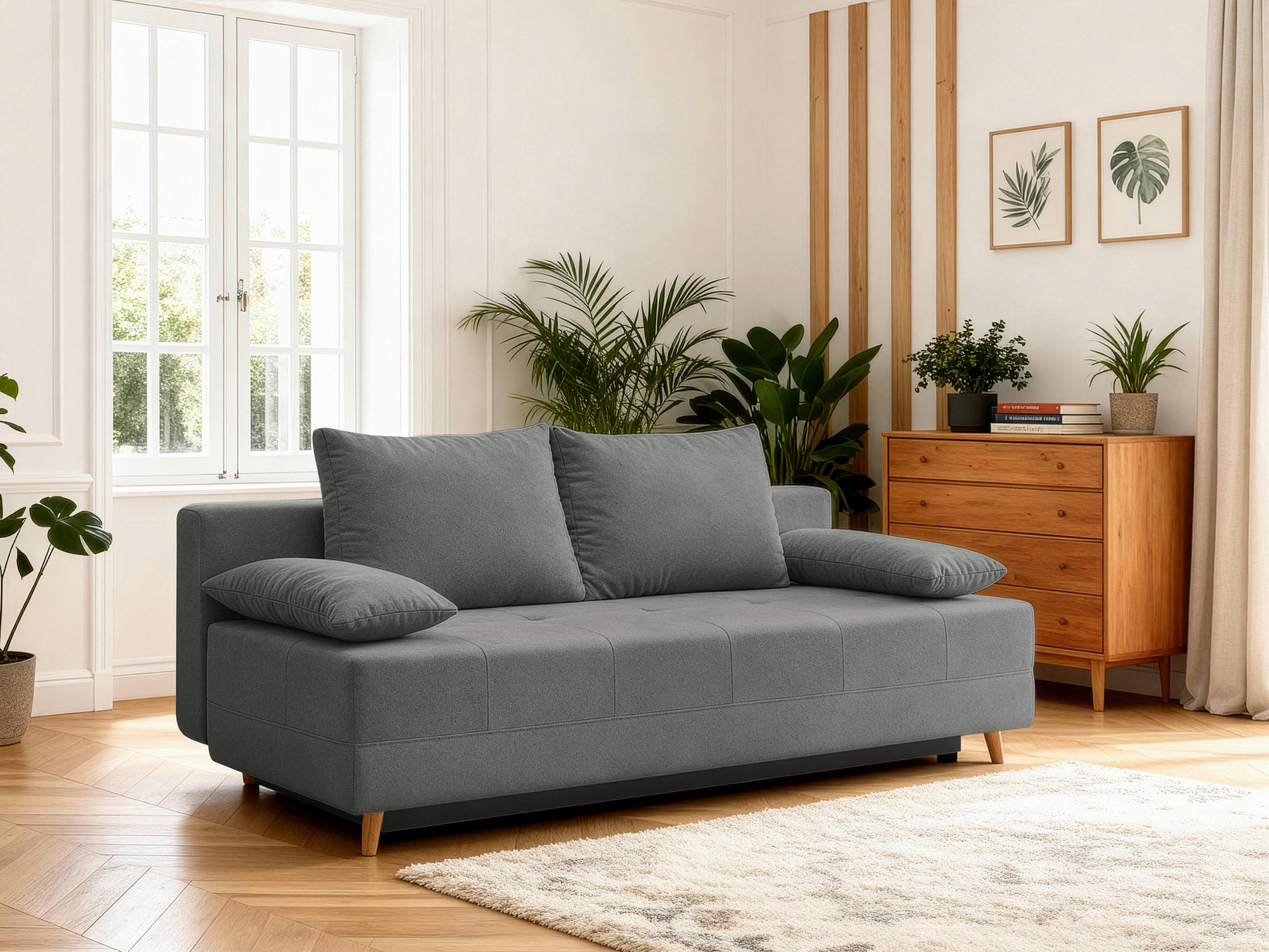 SCHLAFSOFA LUMOS Samt Grau  inkl. Rückenkissen, Armlehnenkissen, Schlaffunktion, Rücken echt, Stauraum  - Naturfarben/Grau, Design, Textil (206/96/96cm) - P & B