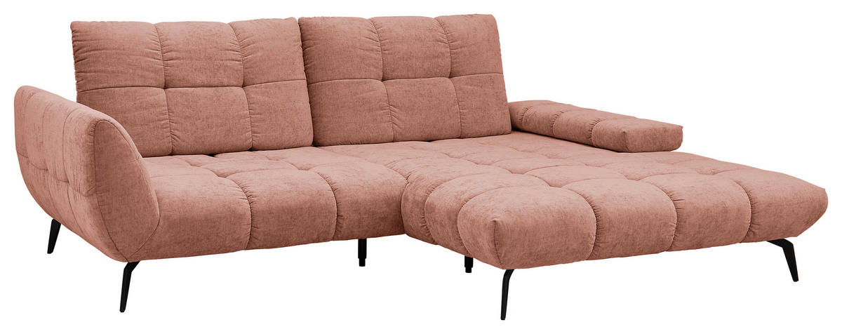 ECKSOFA Rosa Flachgewebe Rücken echt, Sitztiefenverstellung  - Schwarz/Rosa, KONVENTIONELL, Textil/Metall (273/211cm) - SetOne by Musterring