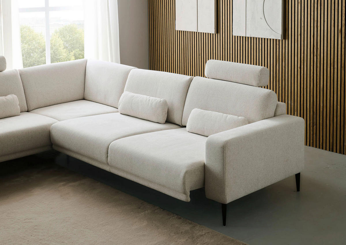 ECKSOFA Dieter Knoll Beige Chenille  - Beige/Schwarz, Design, Textil/Metall (254/303cm) - Dieter Knoll