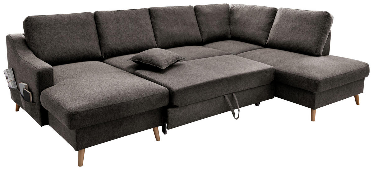 WOHNLANDSCHAFT in Struktur Braun  - Naturfarben/Braun, Konventionell, Holz/Textil (150/301/200cm) - P & B