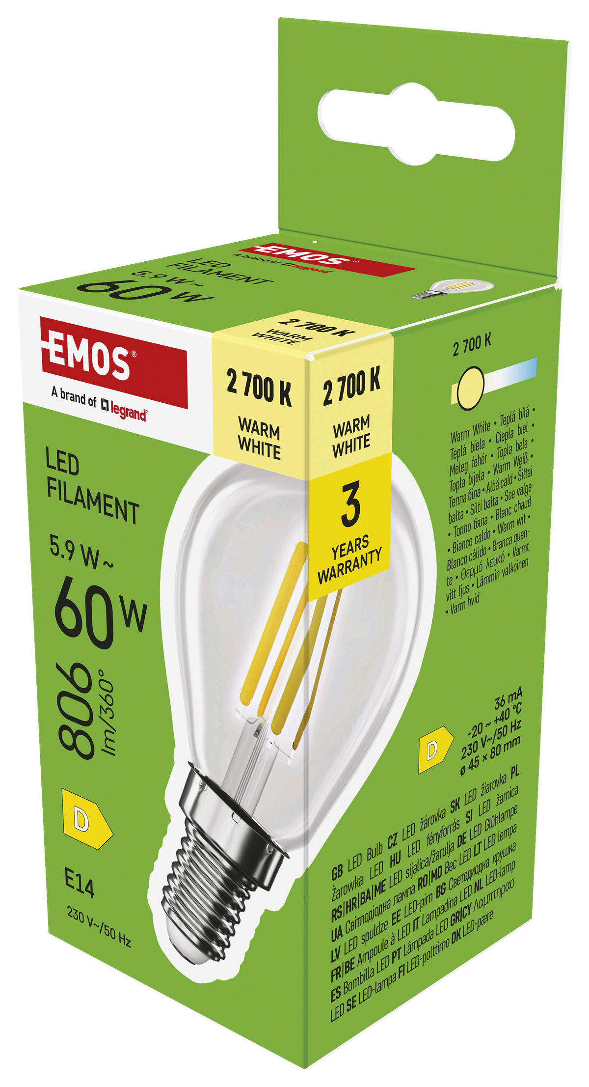 FILAMENTOVÁ LED ŽÁROVKA E14 - Basics, plast (4.5/4.5/8cm)