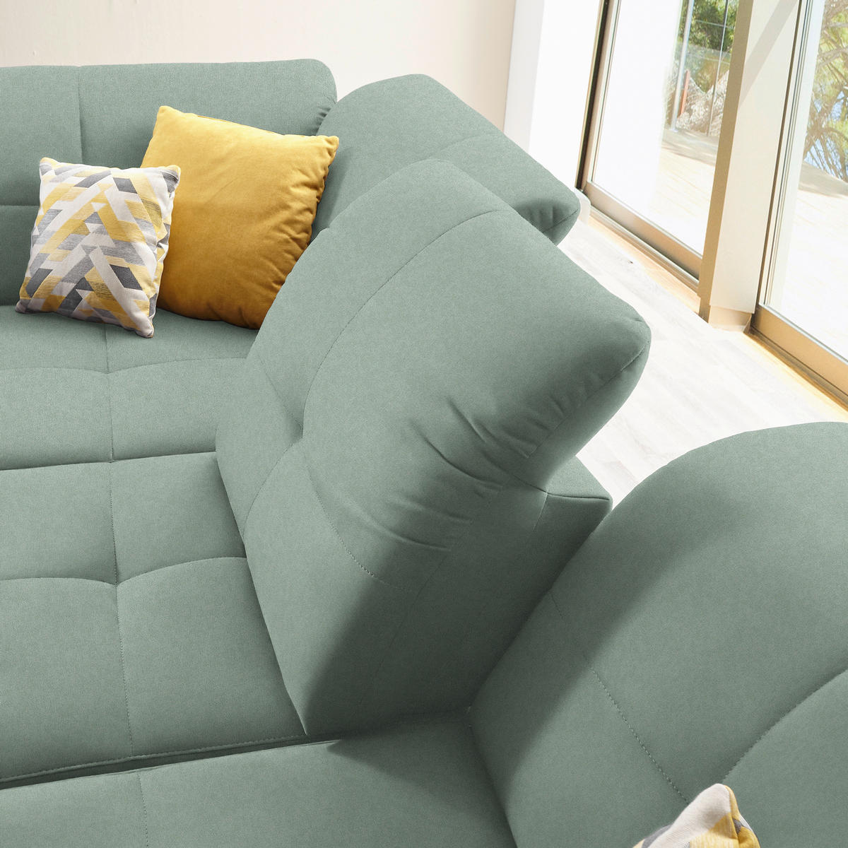 ECKSOFA in Chenille Mintgrün  - Schwarz/Mintgrün, Design, Textil/Metall (240/308cm) - Xora