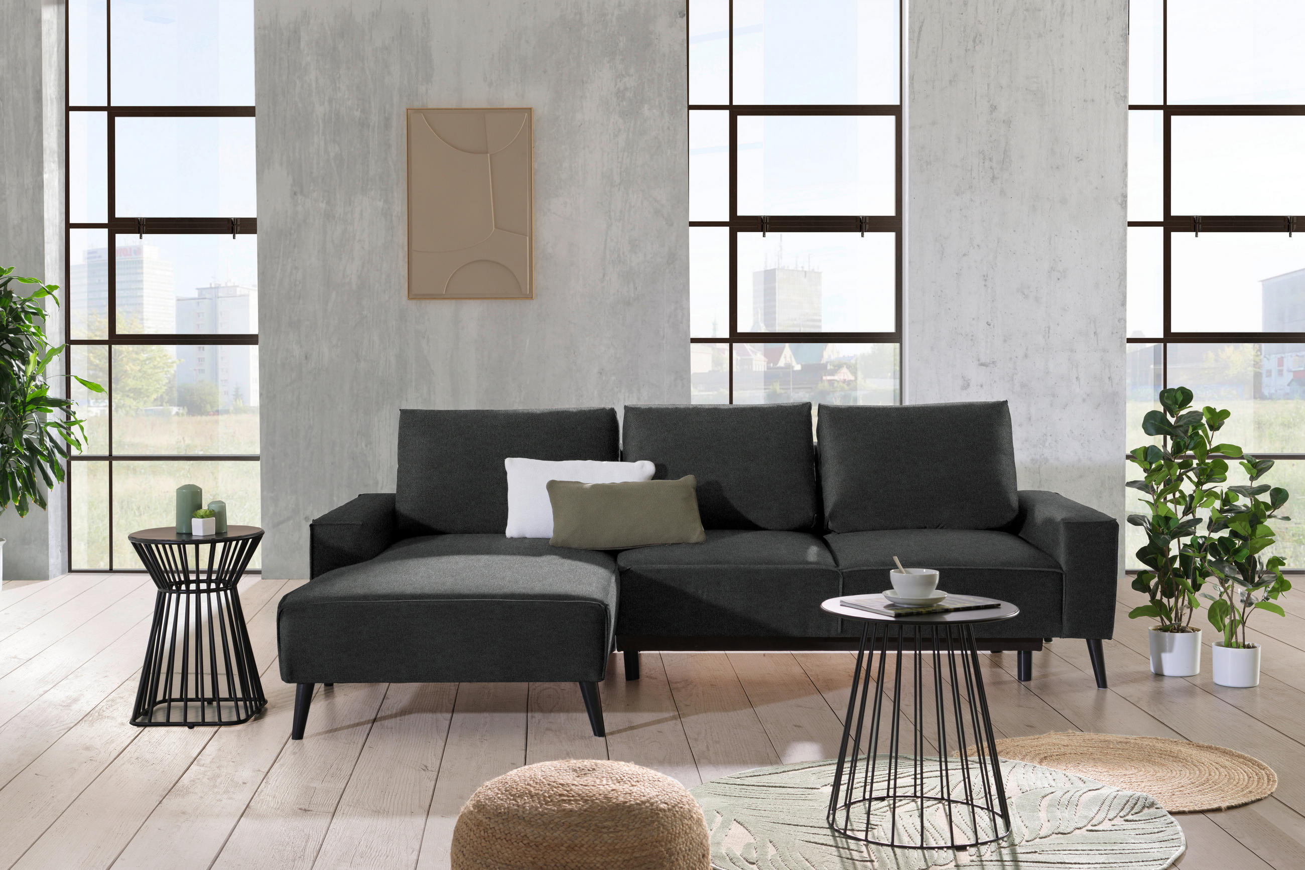 ECKSOFA in Velours Anthrazit  - Anthrazit/Schwarz, Konventionell, Holz/Textil (161/260cm) - Carryhome