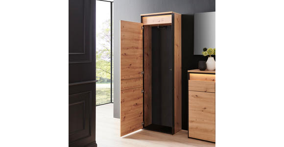 GARDEROBE 4-teilig  in 248/200/38 cm  - Schwarz/Eiche Artisan, KONVENTIONELL, Glas/Holzwerkstoff (248/200/38cm) - Voleo